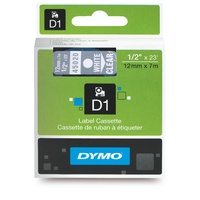 Label Tape Dymo D1 12Mmx7M White On Clear