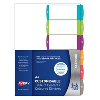 Dividers Avery A4 L7411-6 Customisable Table Of Contents 1-6 Tabs