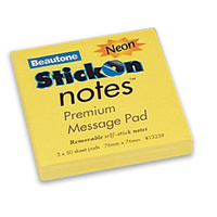 Stick On Notes 76mm x76mm Neon Lemon