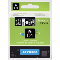Label Tape Dymo D1 19mmx7m White On Black