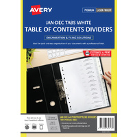 Dividers Avery A4 L7411-12M Pp White Printed Jan-Dec