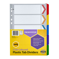 A4 Dividers Marbig Reinforced Manilla 5 Tab Coloured