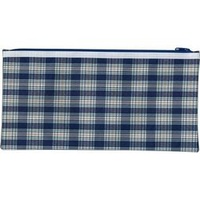 Blue Tartan Polyester Pencil Case - Reinforced Ends - 34Cm X 17Cm - 1 Zip