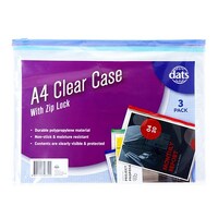 A4 Clear Case With Zip Lock 3Pk