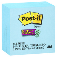 Notes CUBE Super Sticky Post-It 76X76mm 654-5SSBE: Electric Blue - EACH