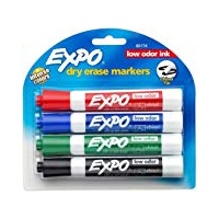 Marker Whiteboard Dry Erase Bullet Tip Asst Pk4