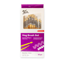 Hog Paint Brush Set 12pc Round and Flat Mix Pack