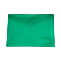 Plastic Document Wallet - A4 - Green Button Closure                        