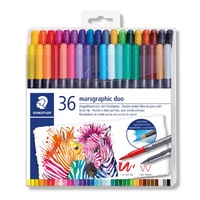 Marsgraphic duo double ended fibre-tip brush pens - assorted 36