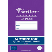 A4 Writer Premium 48pg Exercise Book 8mm ruled + margin