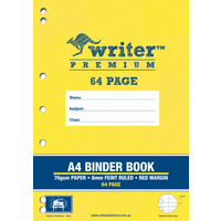 A4 Writer Premium 64pg Binder Book 8mm ruled + margin