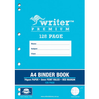 A4 Writer Premium 128pg Binder Book 8mm ruled + margin