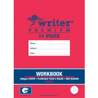 Writer Premium 64pg Workbook Plain 1 side/Qld Year 2 ruled 1 side 330x240