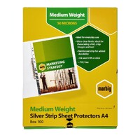 Marbig Sheet Protectors A4 Silver Edge Deluxe Clear 50 Micron BX100