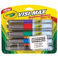 Crayola 8Pk Visi-Max Chisel Whiteboard Markers (8 Colours)*