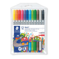 Noris Fibre-tip Pens with 2 tips - Wallet 12 assorted colours