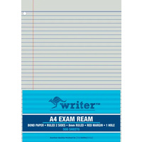 A4 Exam Paper 60gsm 8mm ruled + margin - one hole punched - 500 sheets